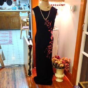 Elegant Black and Pink Floral Dress